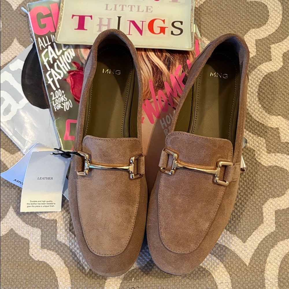 Mango MNG Tan Suede leather Loafers with Gold Accent; size 38 ( US 7.5); NWT - Picture 8 of 11